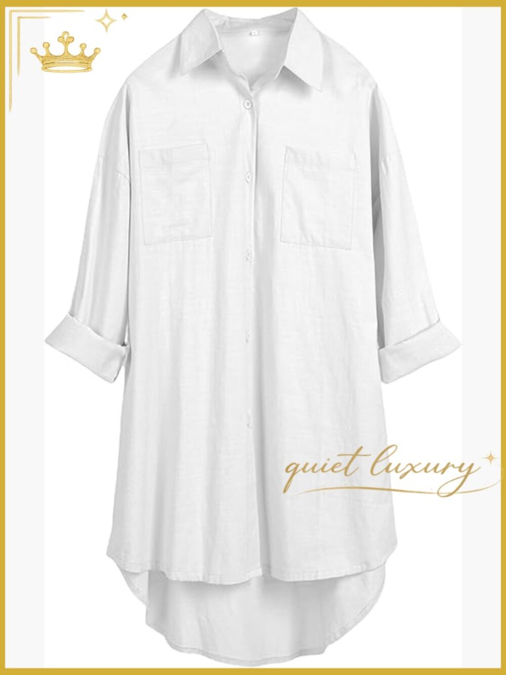 Oversized Linen Button Up Shirt Blouse Long Sleeve High Low Hem